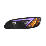 Black LED Headlight With Color Changing Position Light Bar For Peterbilt 386 (2005-2015) & 387 (1999-2010) - Driver