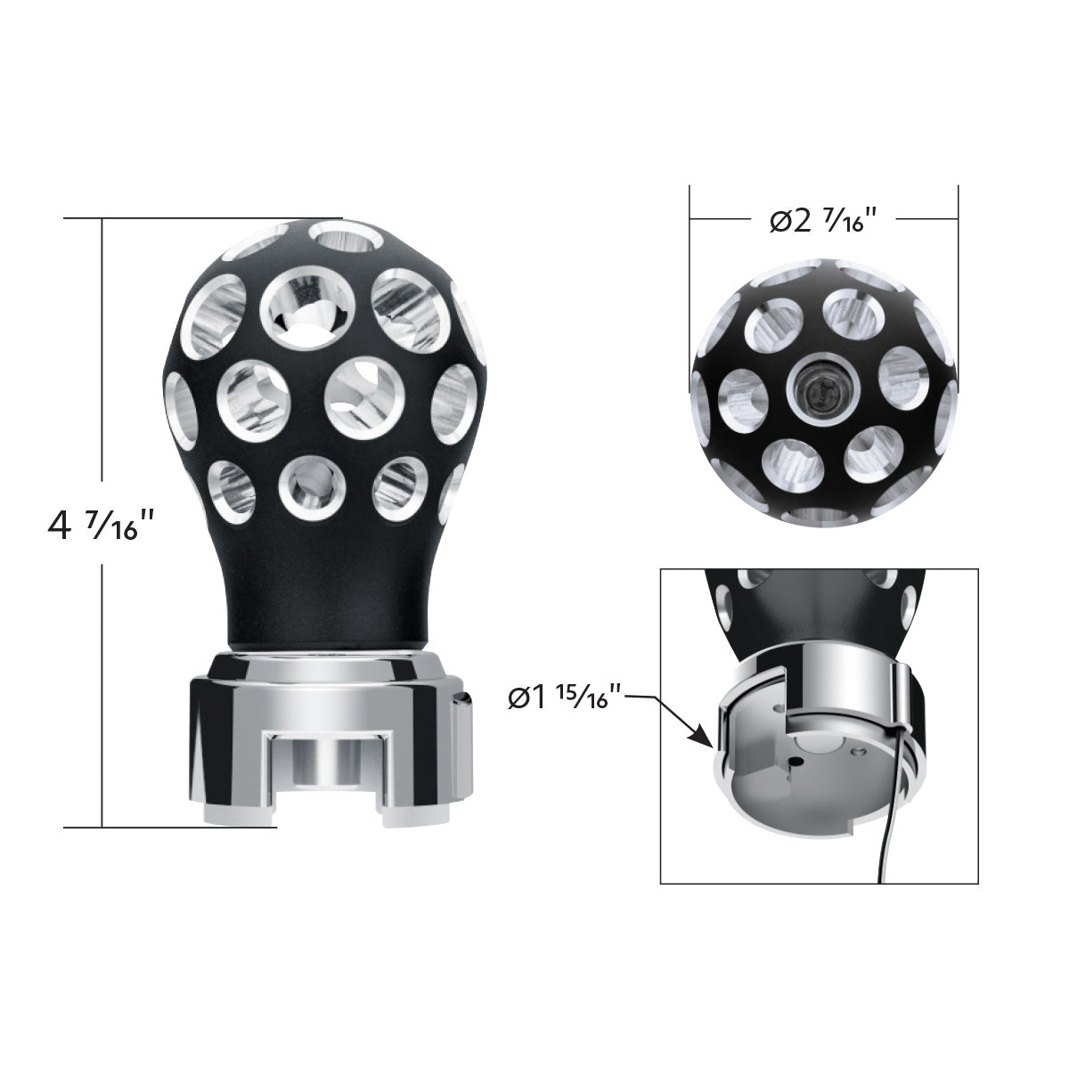 Thread-On Matte Black Phoenix Style Ball Gearshift Knob With LED 13/15/18 Speed Adapter-Purple LED