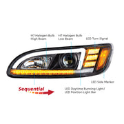 Black Projection Headlight With LED Sequential Turn & DRL For 2005-2015 Peterbilt 386 - Driver