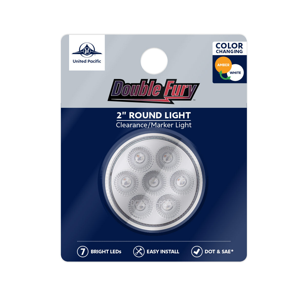 7 LED 2" Round Double Fury Light (Clearance/Marker) - Amber & White LED/Clear Lens