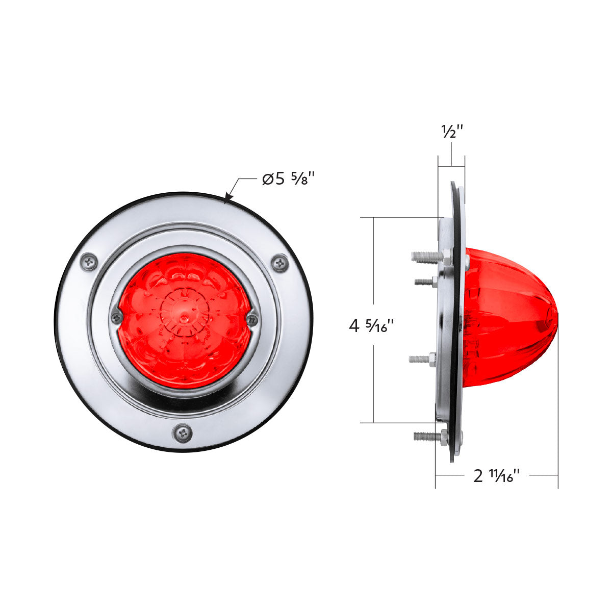 17 LED Dual Function Watermelon Light Sleeper Bunk Kit With 304 Stainless Steel Bezel-Red LED/Red Lens