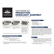 High Power LED Chrome Projection Headlight Assembly With Mounting Arm & Turn Signal - Driver