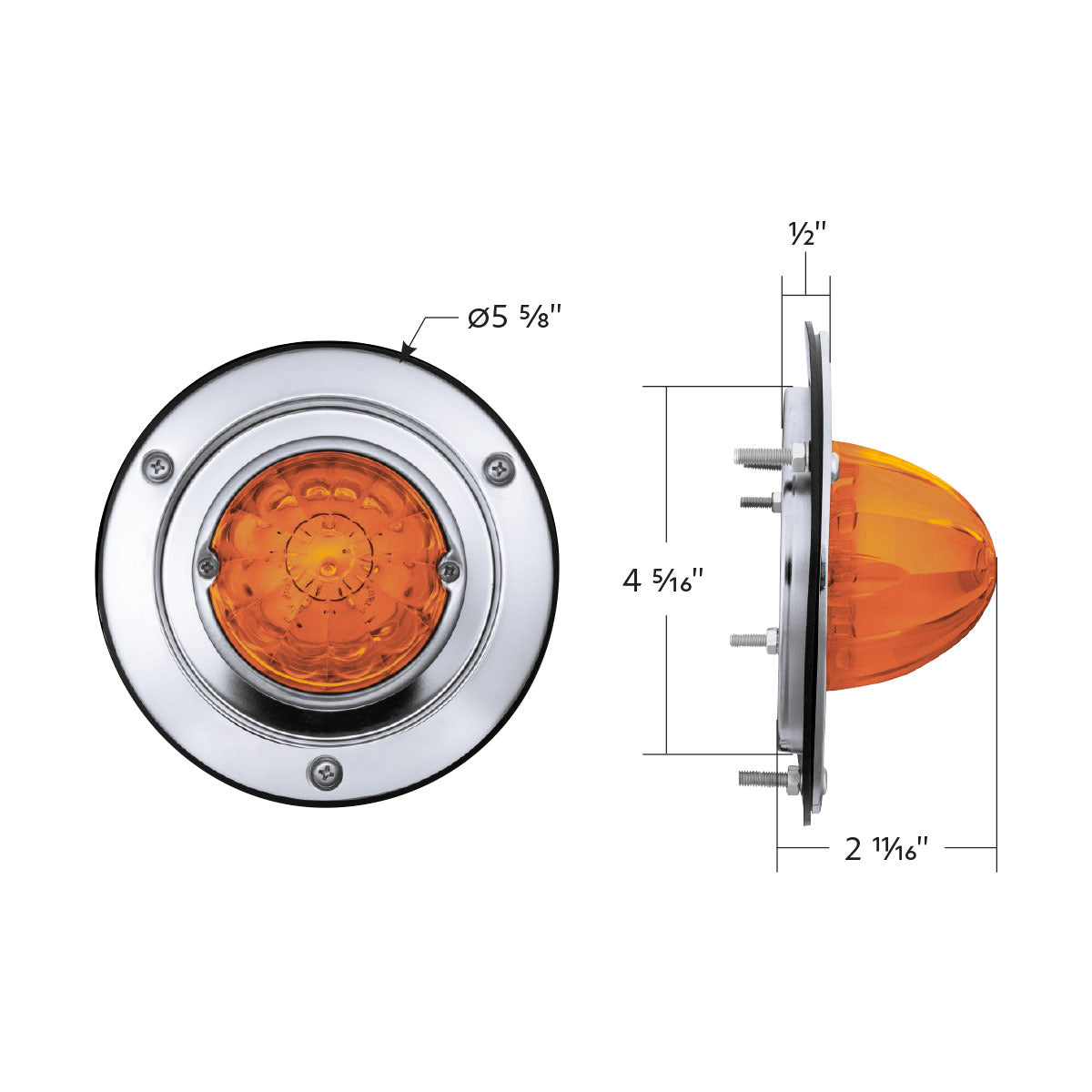 17 LED Dual Function Watermelon Light Sleeper Bunk Kit With 304 Stainless Steel Bezel-Amber LED/Amber Lens