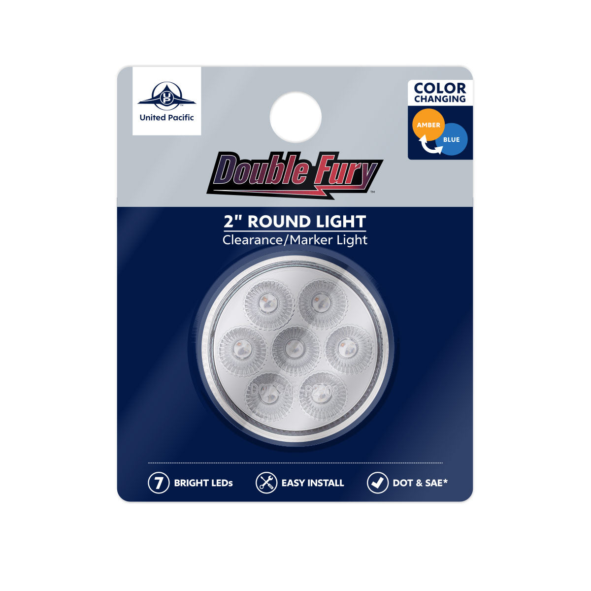 7 LED 2" Round Double Fury Light (Clearance/Marker) - Amber & Blue LED/Clear Lens