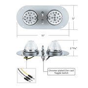 304 SS Above Door Dome Light Kit With 2 X 17 LED Double Fury Watermelon For KW & PB Trucks-Amber & Green LED