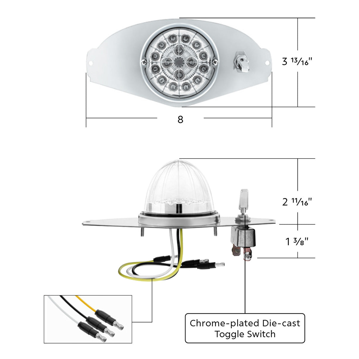 304 SS Above Door Dome Light Kit W/ 17 LED Double Fury Watermelon For 2008-2017 FL Cascadia-Red & White LED