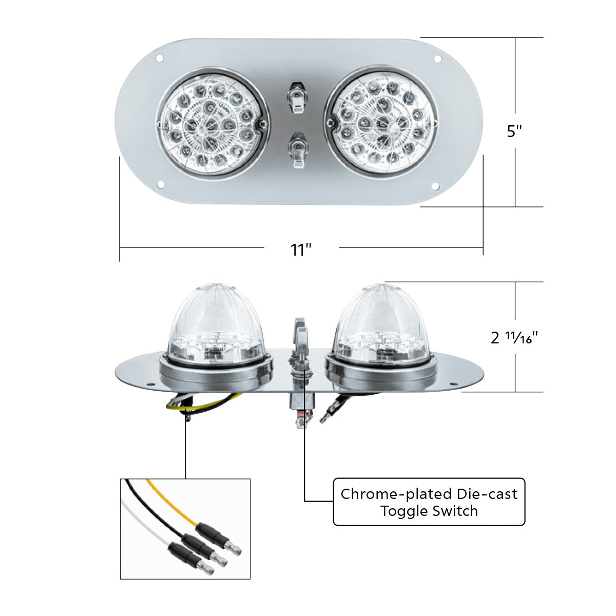 304 SS Above Door Dome Light Kit With 2 X 17 LED Double Fury Watermelon For KW & PB Trucks-Amber & Red LED