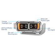 10 High Power LED "Blackout" Projection Headlight Assembly W/Mounting Arm & Turn Signal Side Pod - Passenger Side