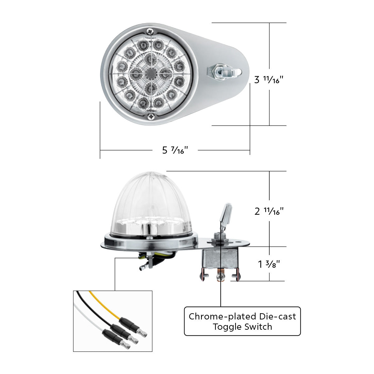 304 SS Above Door Dome Light Kit W/ 17 LED Double Fury Watermelon For 1994-2025 KW W900-Amber & Green LED