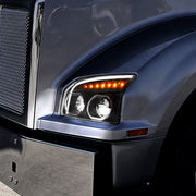 High Power LED Blackout Headlight With LED Turn Signal & Light Bar For 2015-2025 Kenworth T880-Passenger