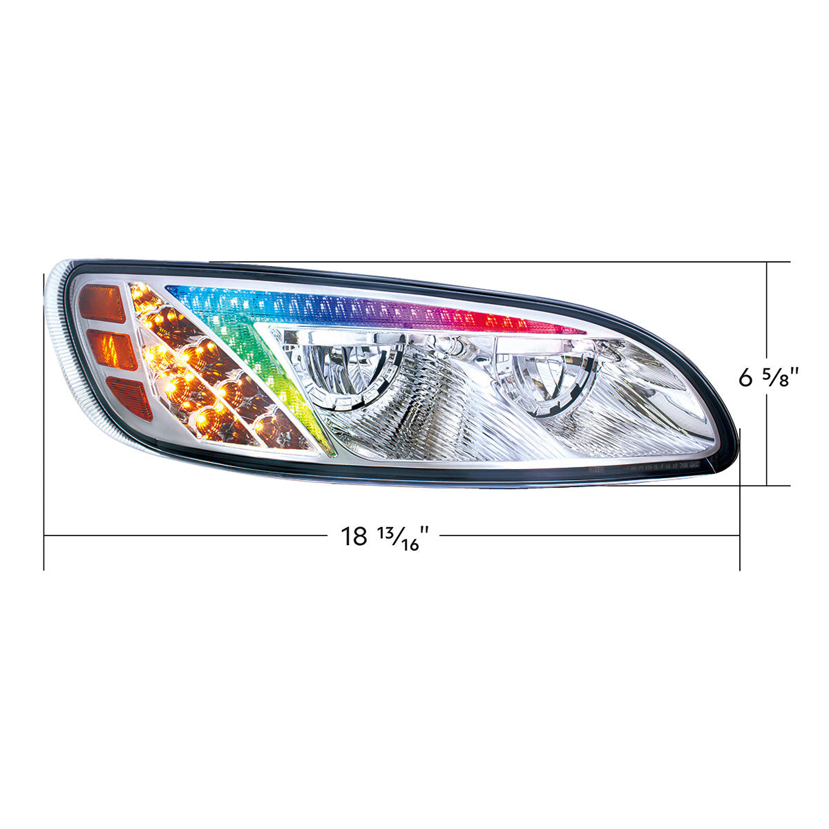 Chrome LED Headlight With Color Changing Position Light Bar For Peterbilt 386 (2005-2015) & 387 (1999-2010) - Passenger