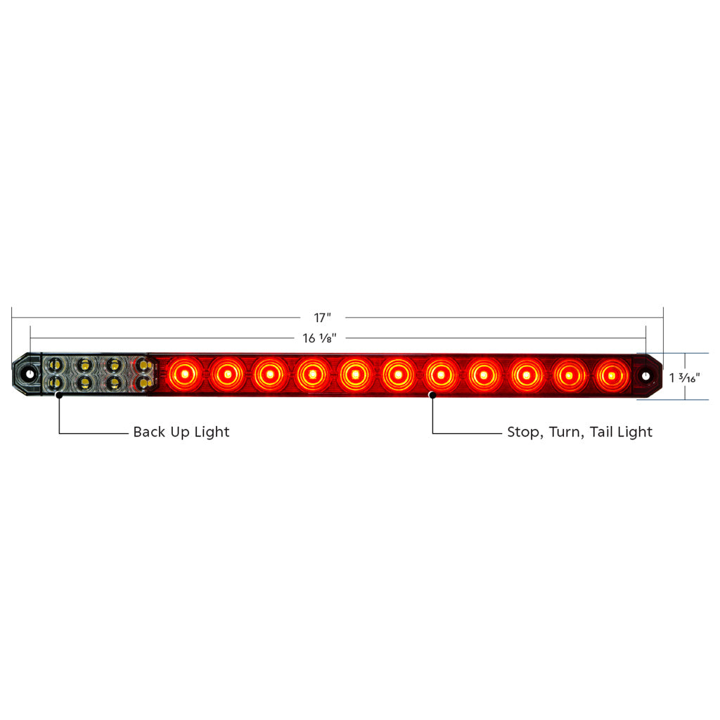 17" 27 LED Low Profile Light Bar (Stop, Turn & Tail) With Back-Up Light - Red & White LED/ Red & Clear Lens