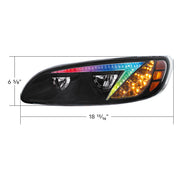 Black LED Headlight With Color Changing Position Light Bar For Peterbilt 386 (2005-2015) & 387 (1999-2010) - Driver