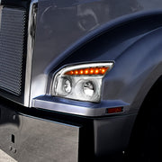 High Power LED Chrome Headlight With LED Turn Signal & Light Bar For 2015-2025 Kenworth T880-Driver