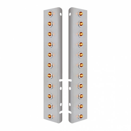 SS Front Air Cleaner Bracket With 22X 2 Amber LED 3/4" Mini Lights & SS Bezels For Peterbilt-Amber Lens
