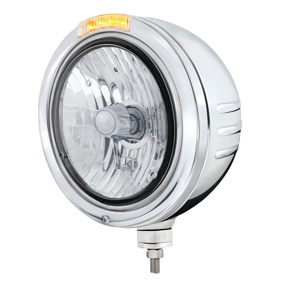 Stainless Steel Bullet Embossed Stripe Headlight Crystal H4 & Dual Mode LED Signal-Clear Lens