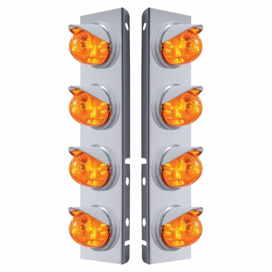 SS Front Air Cleaner Bracket With 8X 17 Amber LED Dual Func. Watermelon Lights & Visors For Peterbilt-Amber Lens