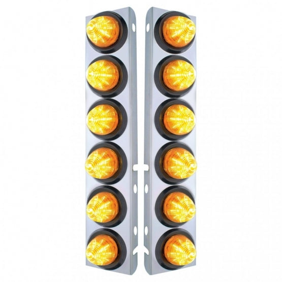 SS Front Air Cleaner Bracket With 12X 9 LED 2" Beehive Lights For Peterbilt-Amber LED & Lens