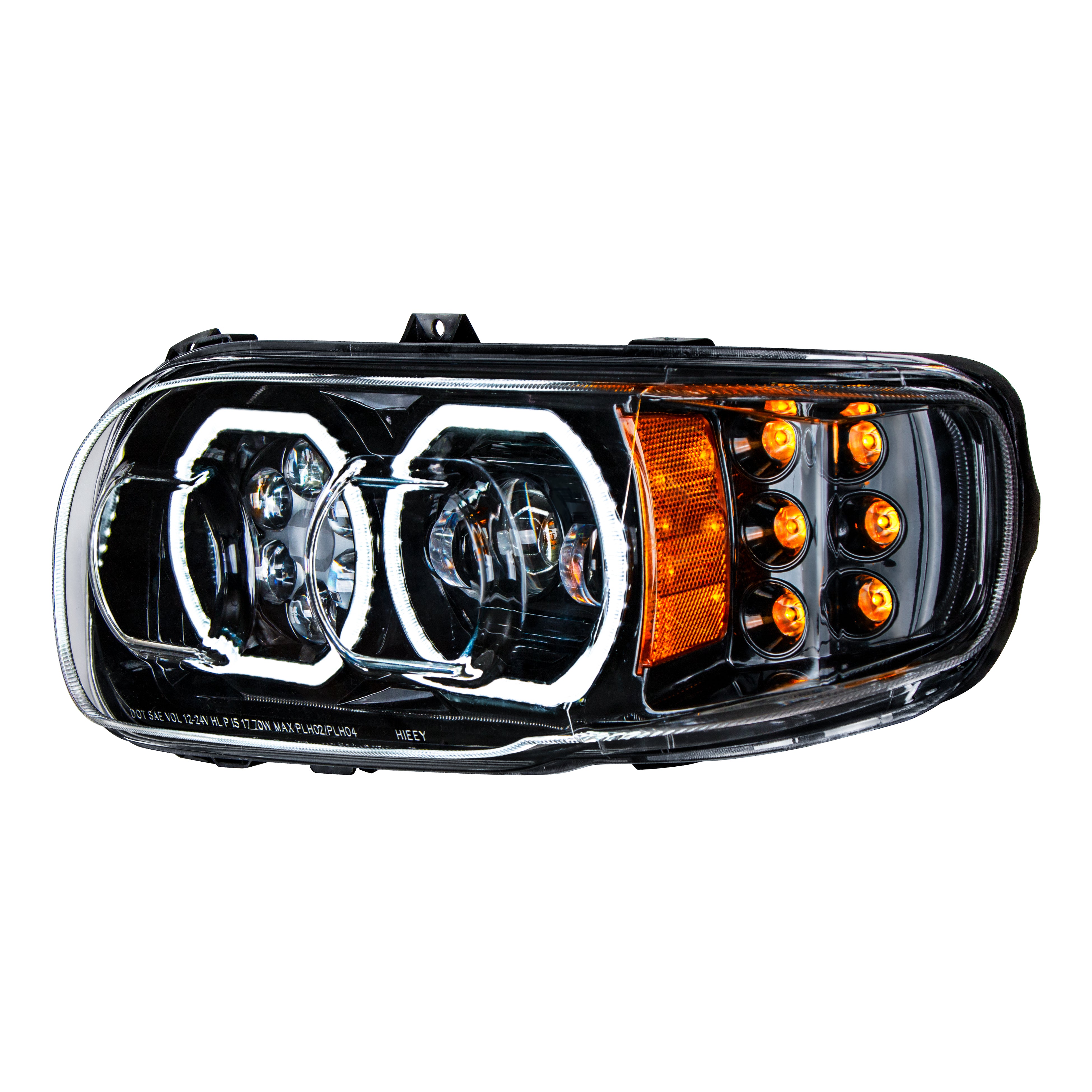 High Power 10 LED Blackout Headlight With 6 LED Turn & 100 LED Halo For 2008-2024 Peterbilt 389- Driver
