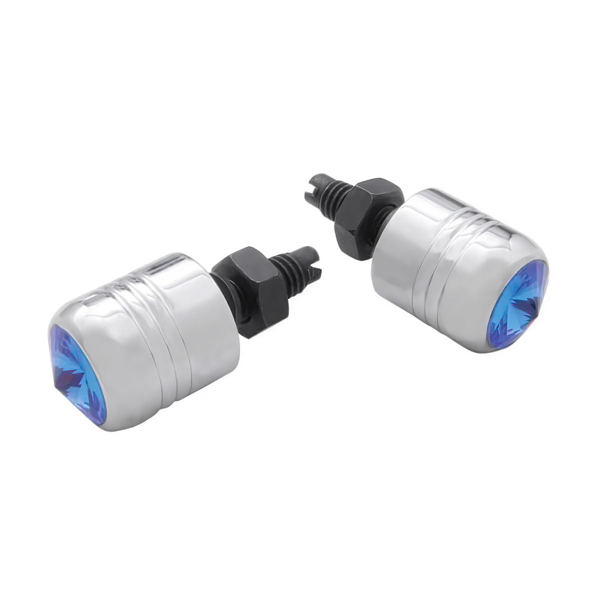 Chrome Aluminum License Plate Fastener With Blue Crystal (2-Pack)
