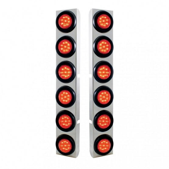 Stainless Rear Air Cleaner Bracket With Twelve 9 LED 2" Lights & Grommets For Peterbilt- Red LED/Red Lens