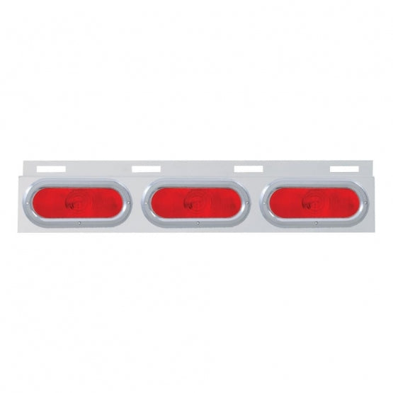 Stainless Top Mud Flap Plate With 3 Oval Lights & Bezel - Red Lens (Each)