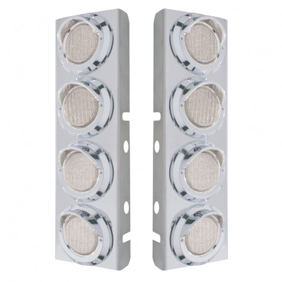 SS Front Air Cleaner Bracket With 8X 9 LED 2" Lights & Visors For Peterbilt-Amber LED/Clear Lens