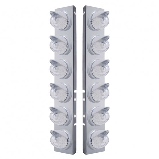 SS Front Air Cleaner Bracket W/12X 17 LED Watermelon Lights & Visors For Peterbilt -Amber LED/Clear Lens