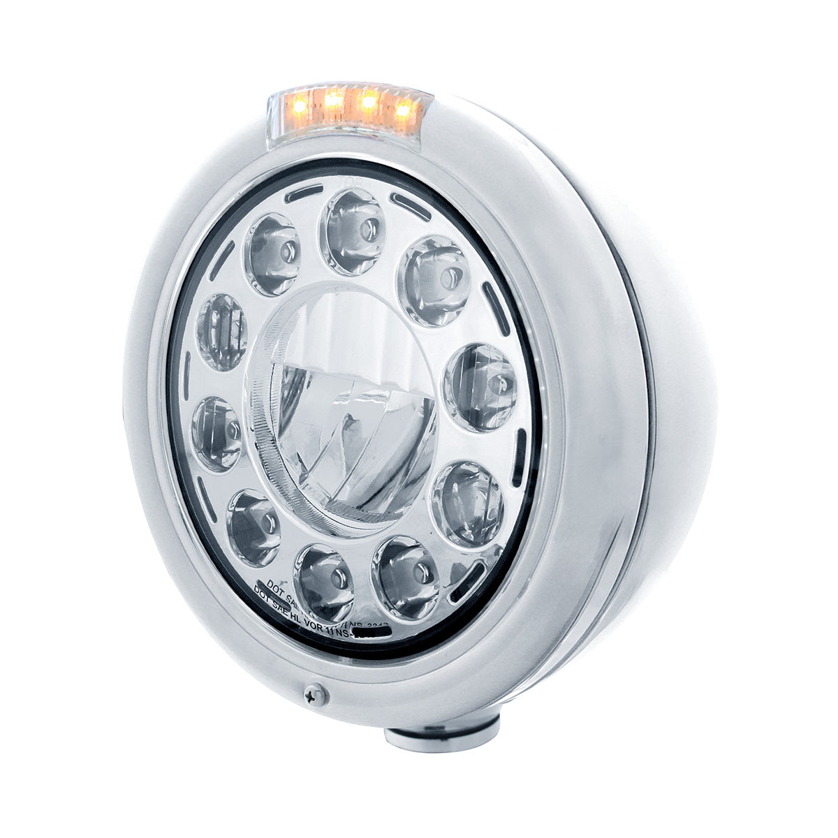 Stainless Classic Headlight 11 LED Bulb & Dual Mode LED Signal - Clear Lens