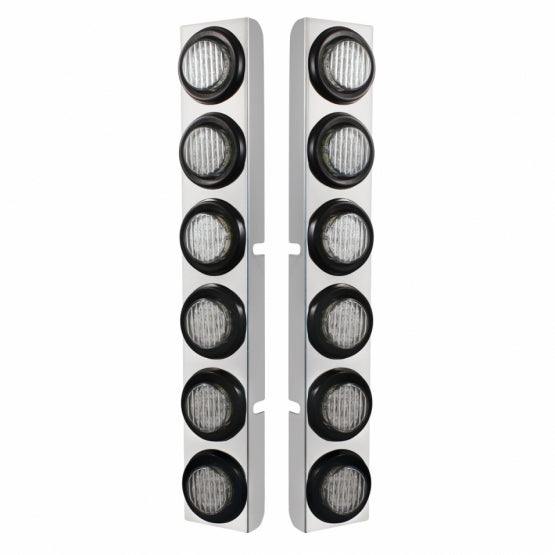 SS Rear Air Cleaner Bracket With 12X 9 LED 2" Lights For Peterbilt-Red LED/Clear Lens