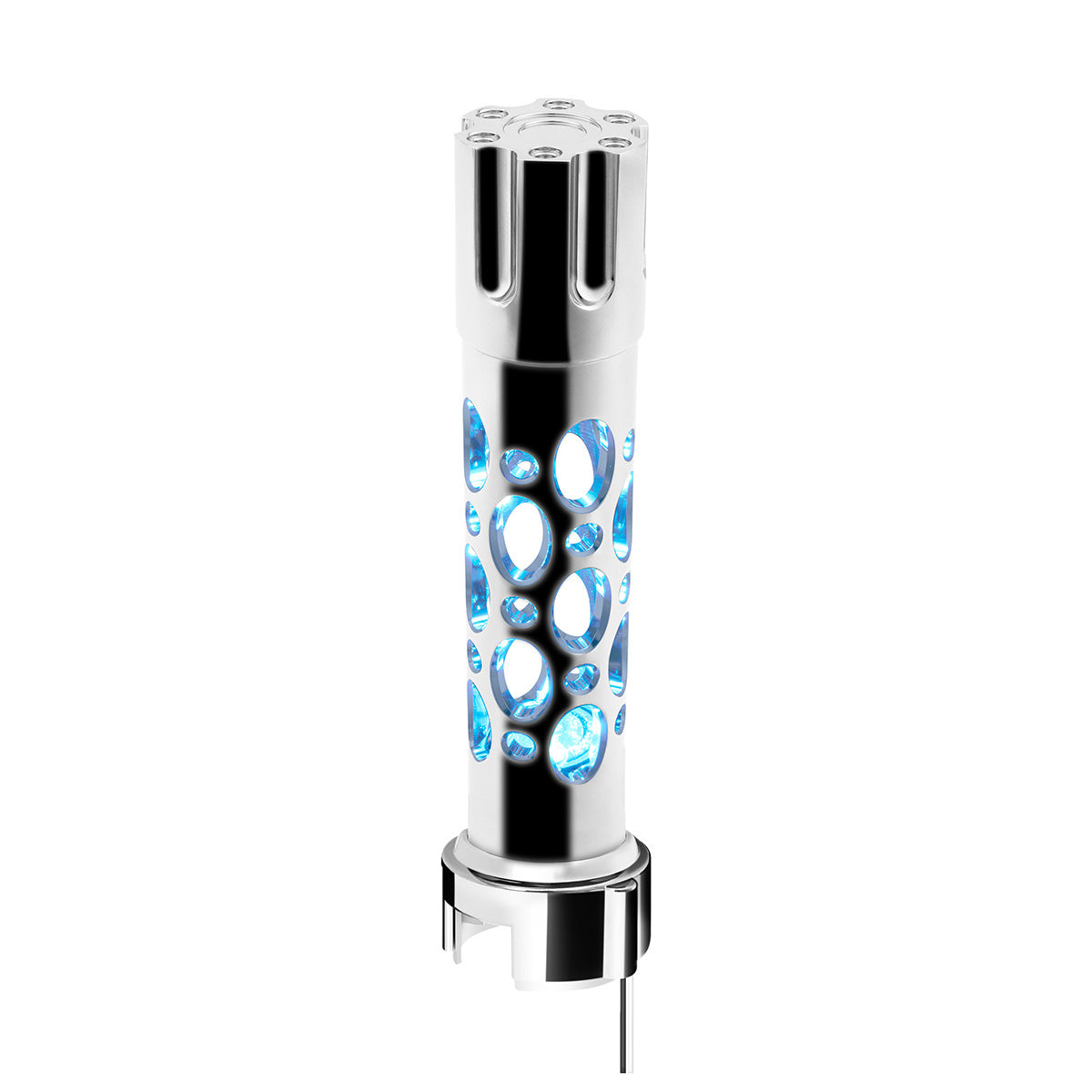 Austin Style Gun Cylinder Gearshift Knob With LED 13/15/18 Speed Adapter - Chrome/Blue LED