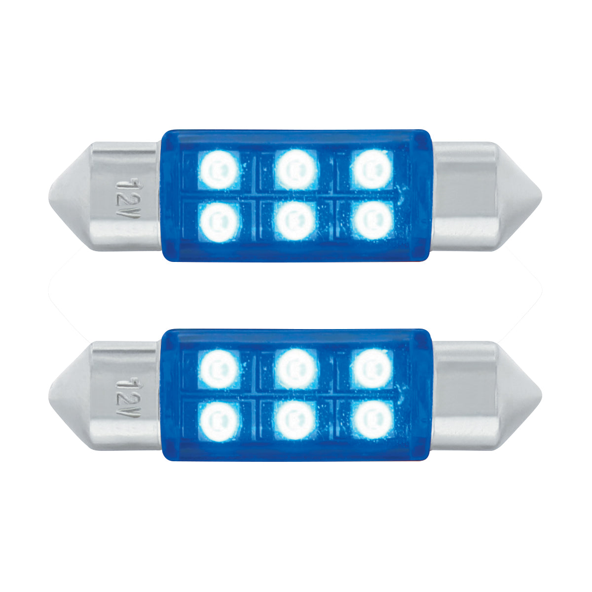 6 SMD High Power Micro LED 6418/6461-36mm Dome Light Bulb - Blue (2-Pack)