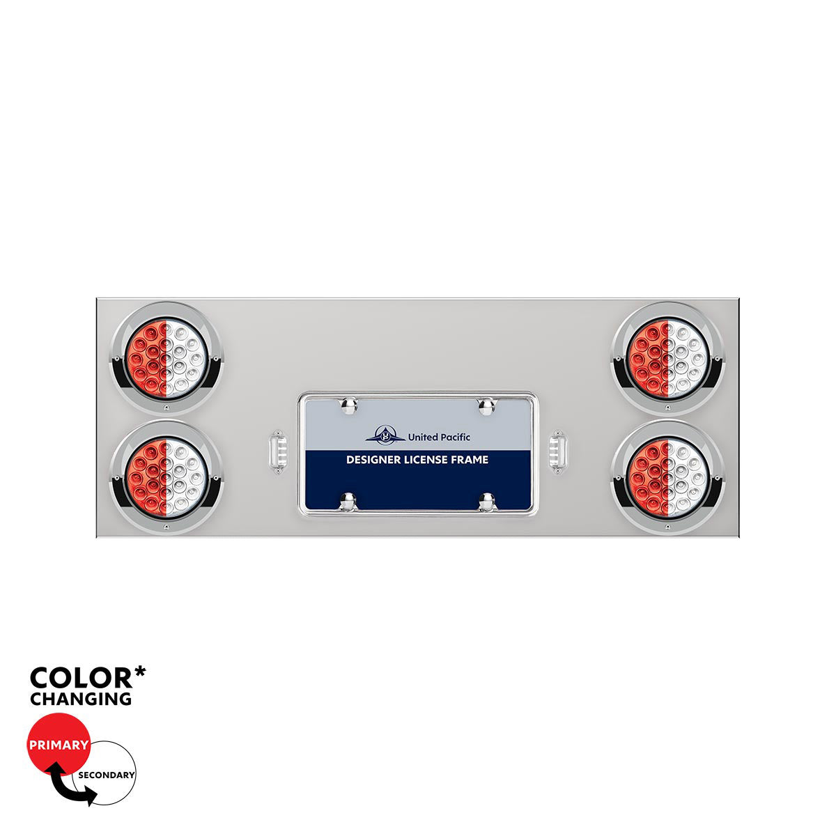 33-3/4" SS Rear Center Panel With 4X 19 LED 4" Double Fury Lights & Visors-Red & White LED