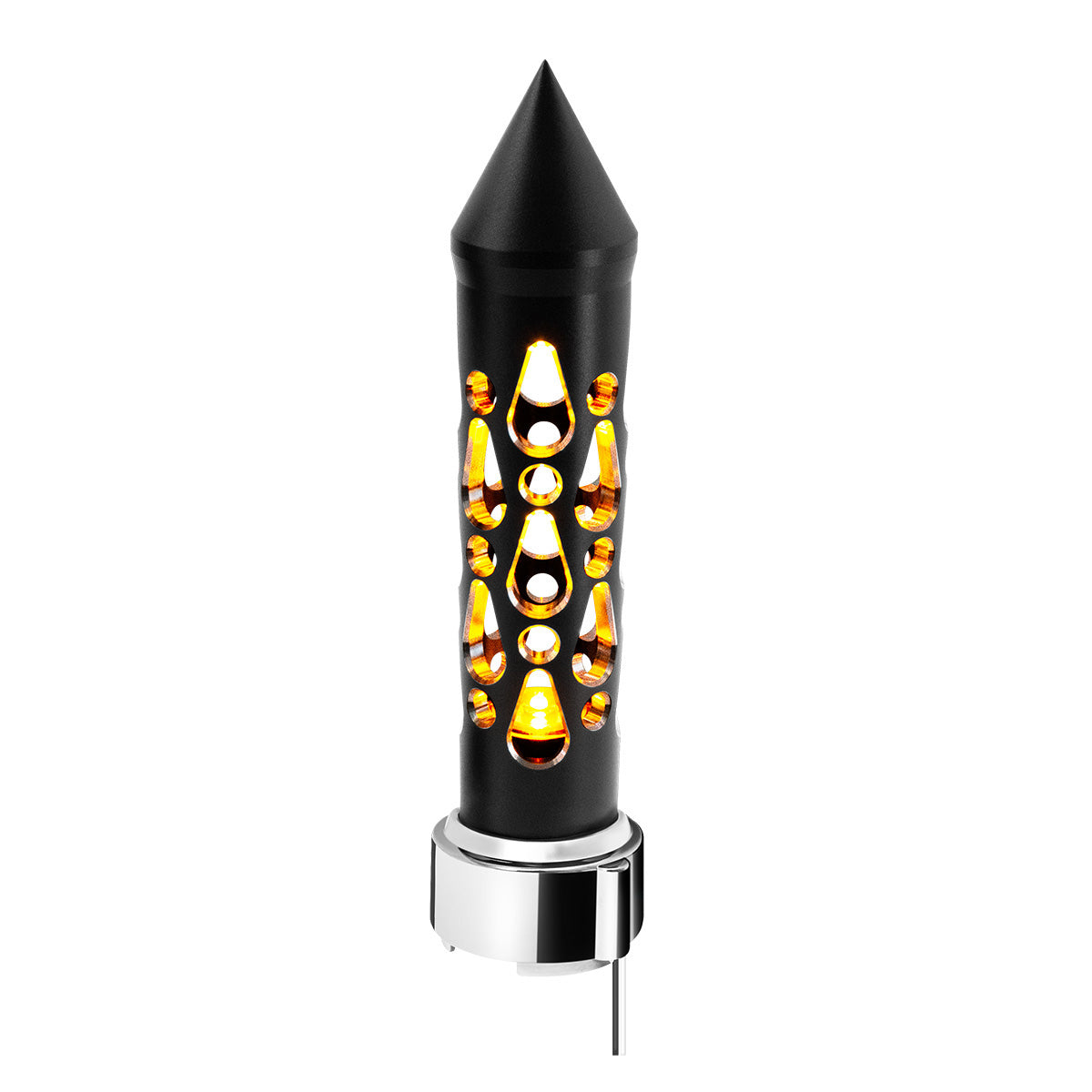 Thread-On Brooklyn Style Spike Gearshift Knob With LED 9/10 Speed Adapter-Matte Black/Amber LED