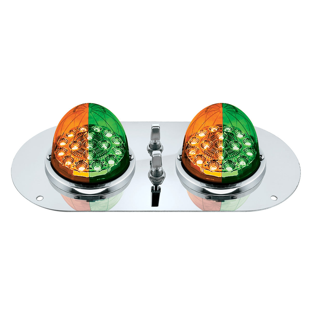 304 SS Above Door Dome Light Kit With 2 X 17 LED Double Fury Watermelon For KW & PB Trucks-Amber & Green LED