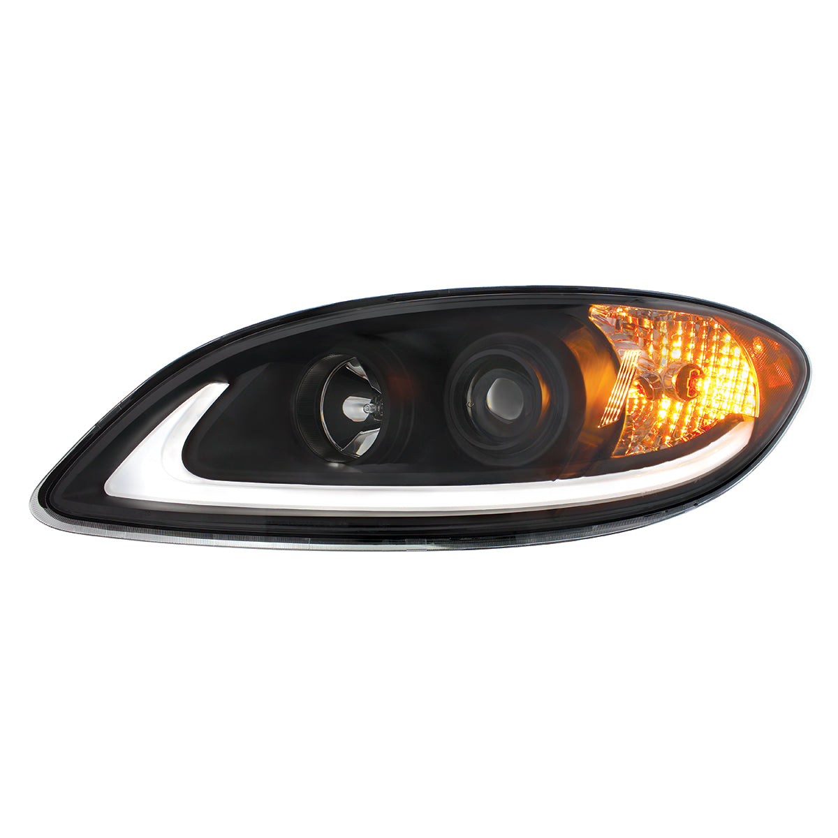 Black Projection Headlight With LED Light Bar For 2006-2017 International Prostar - Driver