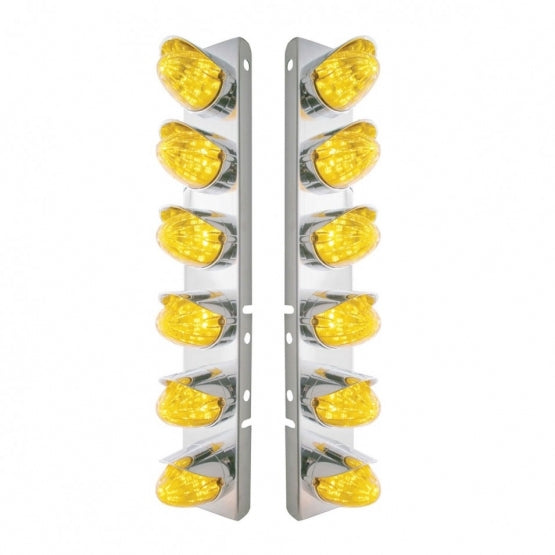 SS Front Air Cleaner Bracket With 12X 19 LED Watermelon Lights & Visors For Peterbilt-Amber LED & Lens