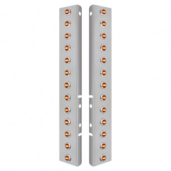 SS Front Air Cleaner Bracket With 26X 3 Amber LED Dual Function 3/4" Mini Lights & SS Bezels For Peterbilt-Amber Lens