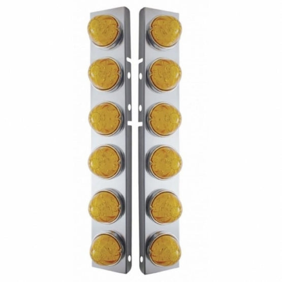 SS Front Air Cleaner Brkt With 12X 17 Amber LED Hi/Lo Watermelon Lights & SS Bezels For Peterbilt-Amber Lens