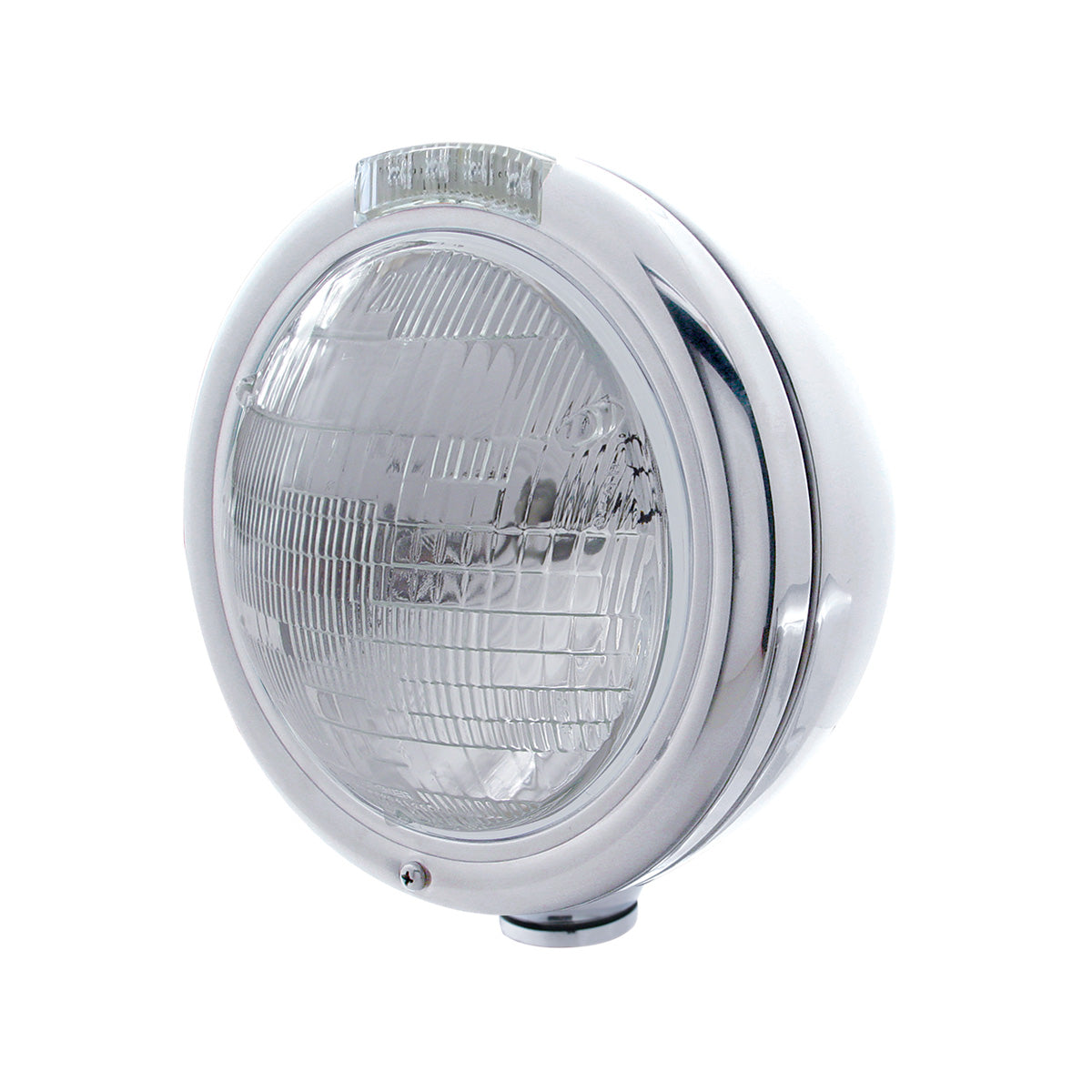 Stainless Steel Classic Headlight 6014 Bulb & LED Turn Signal - Clear Lens