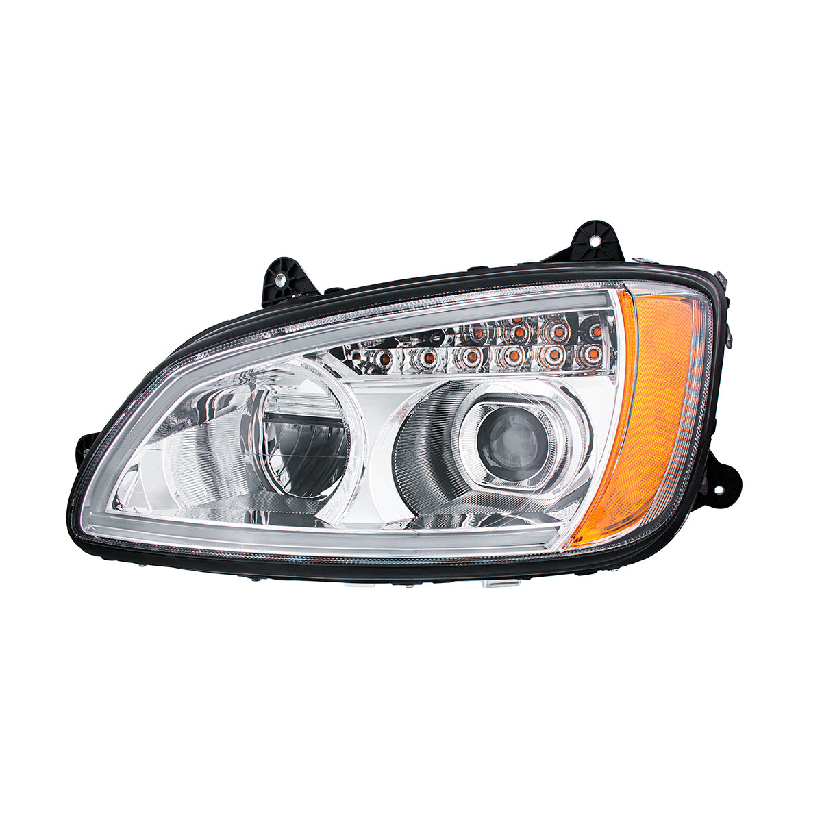 Chrome Full LED Projection Headlight With Turn Signal & Position Light Bar For 2008-2017 Kenworth T660 -Driver