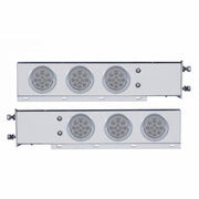 3-3/4" Bolt Pattern Chrome Spring Loaded Bar W/6X 12 Red LED 4" Refl. Lights & Visors -Clear Lens (Pair)