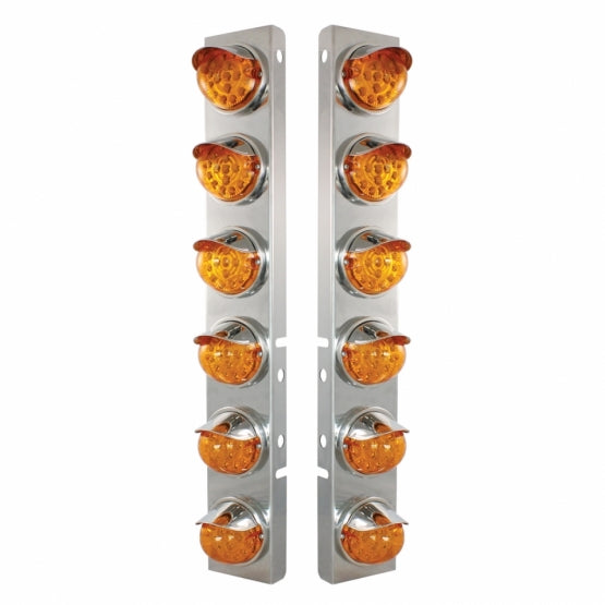 SS Front Air Cleaner Bracket With 12X 17 Amber LED Reflector Lights & SS Visors For Peterbilt-Amber Lens