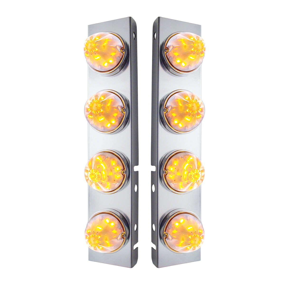 SS Front Air Cleaner Bracket With 8X 17 LED Watermelon Lights & SS Bezels For Peterbilt -Amber LED/Clear Lens (Pair)
