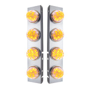 SS Front Air Cleaner Bracket With 8X 17 LED Watermelon Lights & SS Bezels For Peterbilt -Amber LED/Clear Lens (Pair)