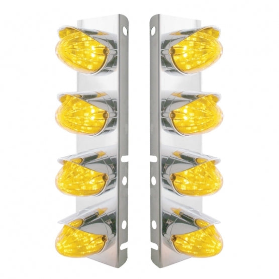 SS Front Air Cleaner Bracket With 8X 19 LED Watermelon Lights & Visors For Peterbilt-Amber LED & Lens