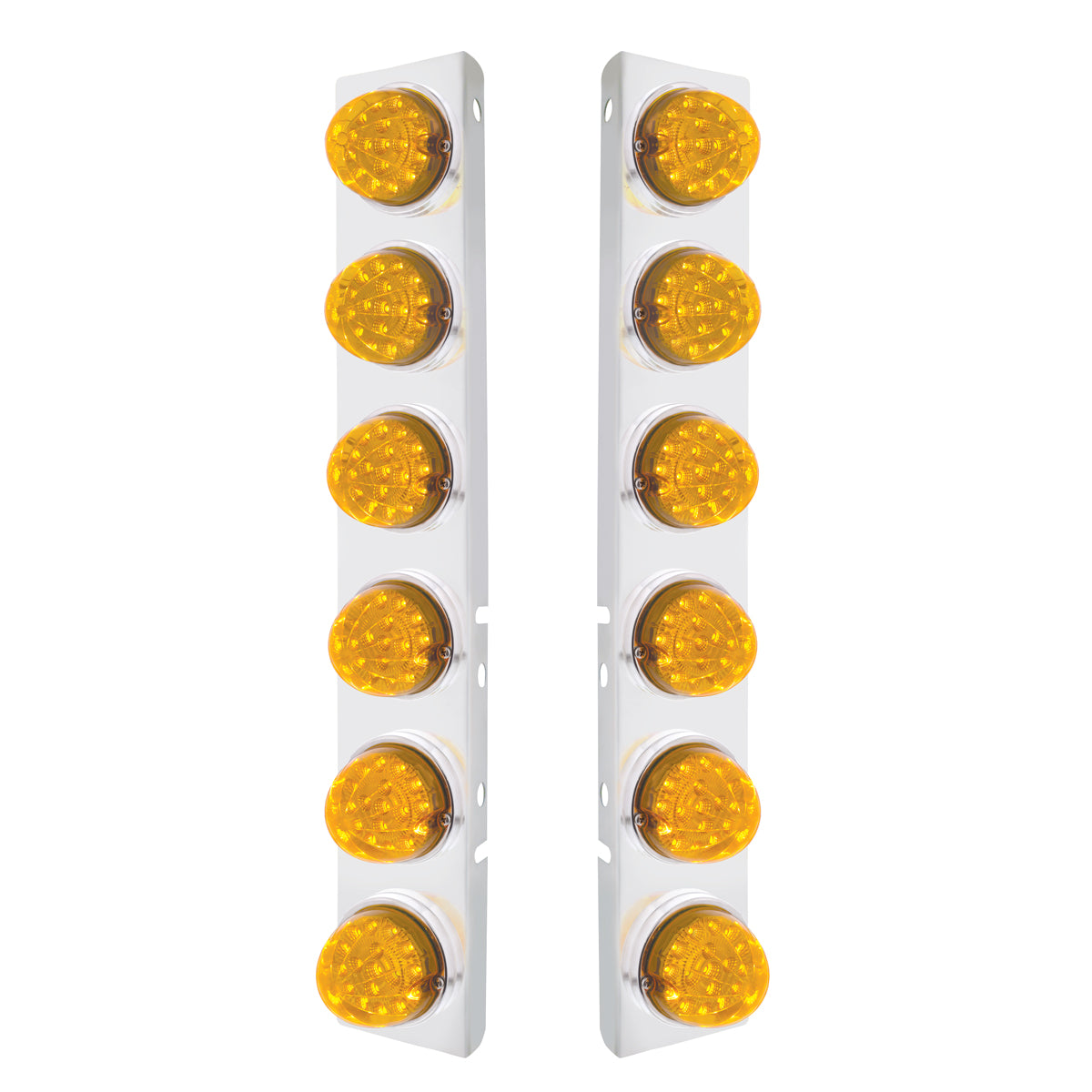 SS Front Air Cleaner Bracket With 12X 17 Amber LED Dual Function Reflector Lights & SS Bezels For Peterbilt-Amber Lens