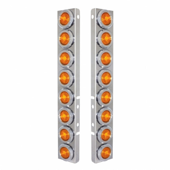 Stainless Front Air Cleaner Bracket With 16X 2" Flat Lights & Bezels For Peterbilt