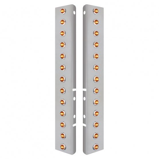 SS Front Air Cleaner Brkt With 26X 3 Amber LED Dual Function 3/4" Mini Lights & SS Bezels For Peterbilt-Clear Lens