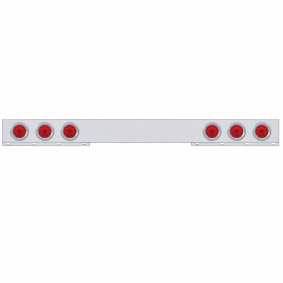 Chrome 1 Piece Rear Light Bar With Six 10 LED 4" Lights & Bezels - Red LED/Red Lens